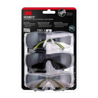 3M SecureFit Safety Eyewear SF400-W-3PK-PS Assorted, Pack of 3